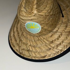 Brand new, Straw Sun Hat with Black Trim summer shandy themed!!